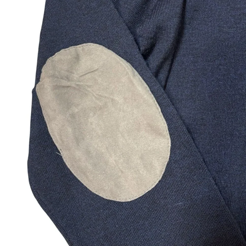 Banana Republic Merino Wool Elbow Patch Sweater Mens Large Navy Preppy Old Money